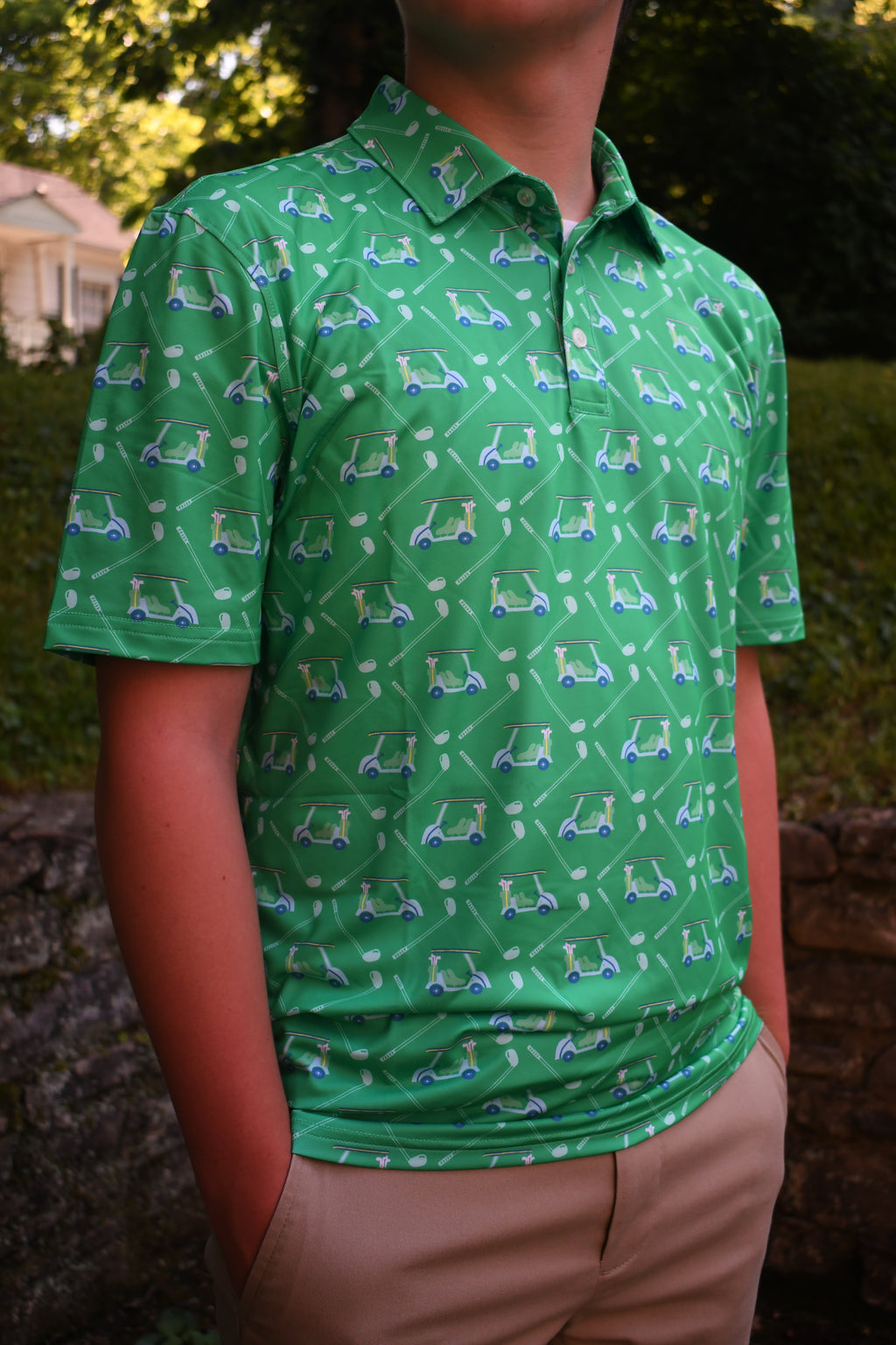 Men's Green Golf Cart Polo